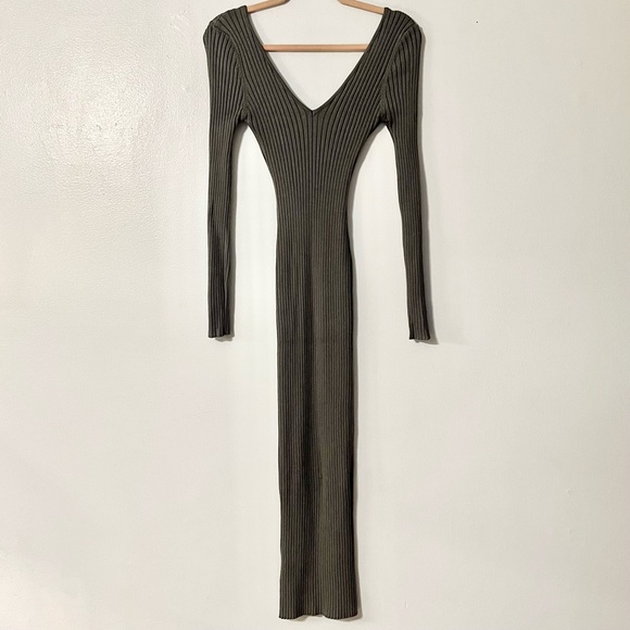 Hera Gray Green Long-Sleeve Ribbed Maxi Dress Women’s Size Medium - Picture 11 of 11
